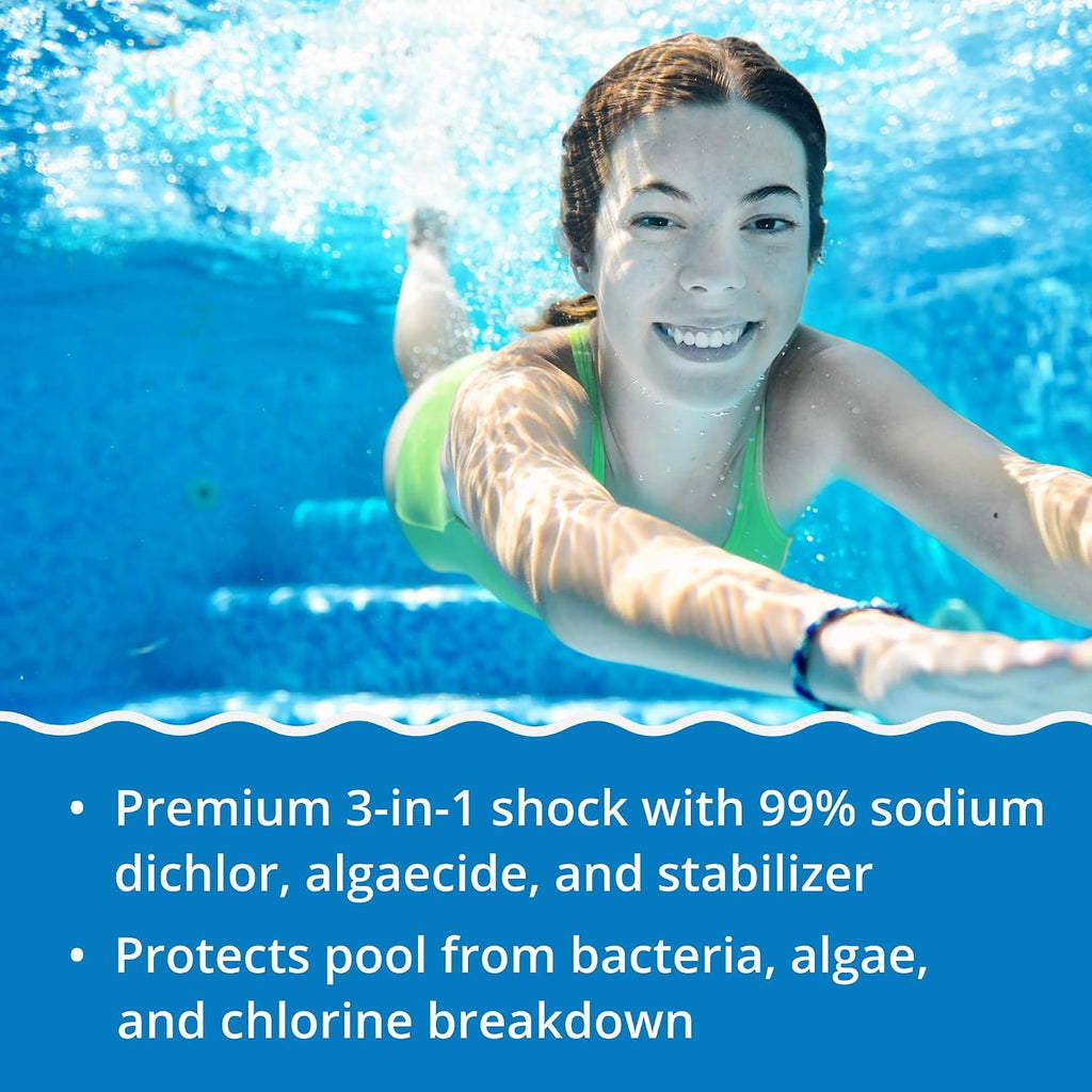 In The Swim Premium 3-in-1 Pool Shock - Di-Zap Contains Dichlor, Algaecide, and Stabilizer - 24 x 1 lb. Bags