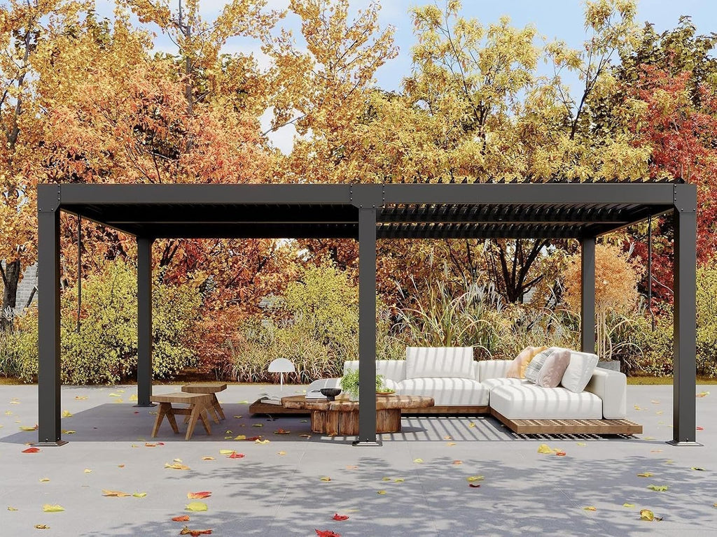Louvered Pergola 10Ft x 20Ft - Adjustable Aluminum Hardtop Gazebo with Integrated Drainage, Waterproof Outdoor Patio Cover for Deck, Backyard