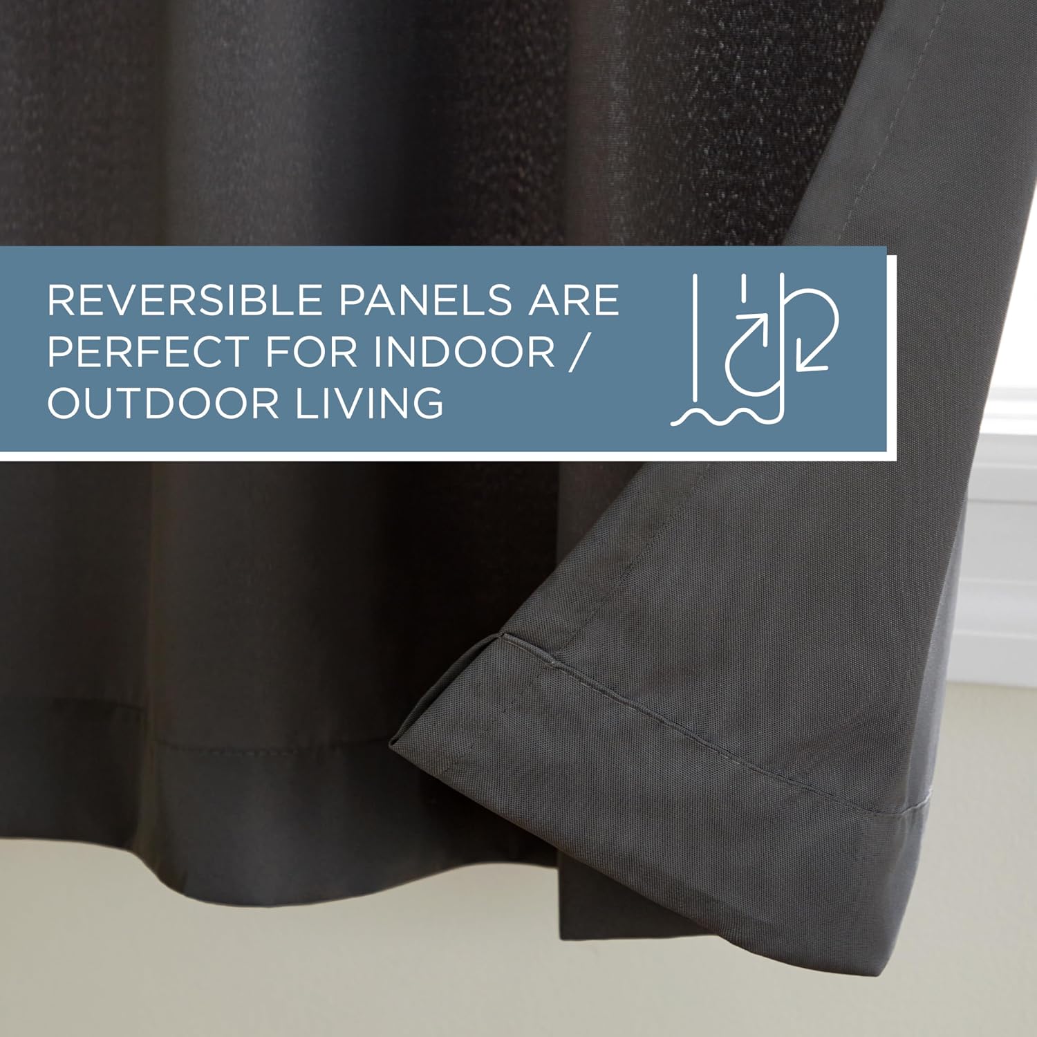 TOWN & COUNTRY BASICS Cabana Solid Heavyweight Indoor Outdoor Curtains, Light Filtering Opacity with Grommet Top, Water Repellent, 2-Pack Set, 54'x96', Charcoal (Pack of 6)