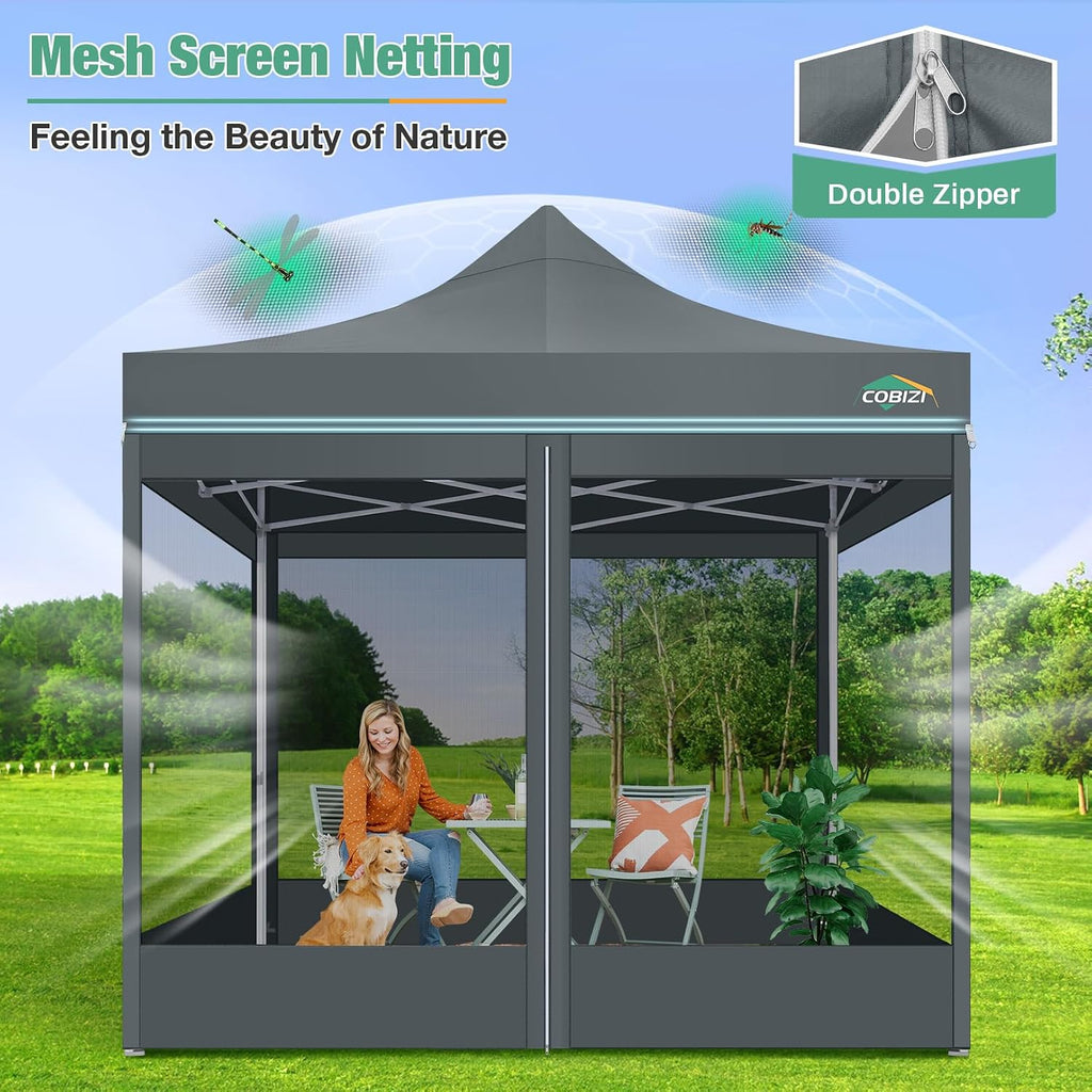 COBIZI 10x10 Canopy Tent, Heavy Duty Pop up Canopy with Sidewalls, Waterproof Easy Setup Tent with Mosquito Netting, Outdoor Instant Screen Tents for Parties, Wedding, Backyard with Carry Bag, Gray