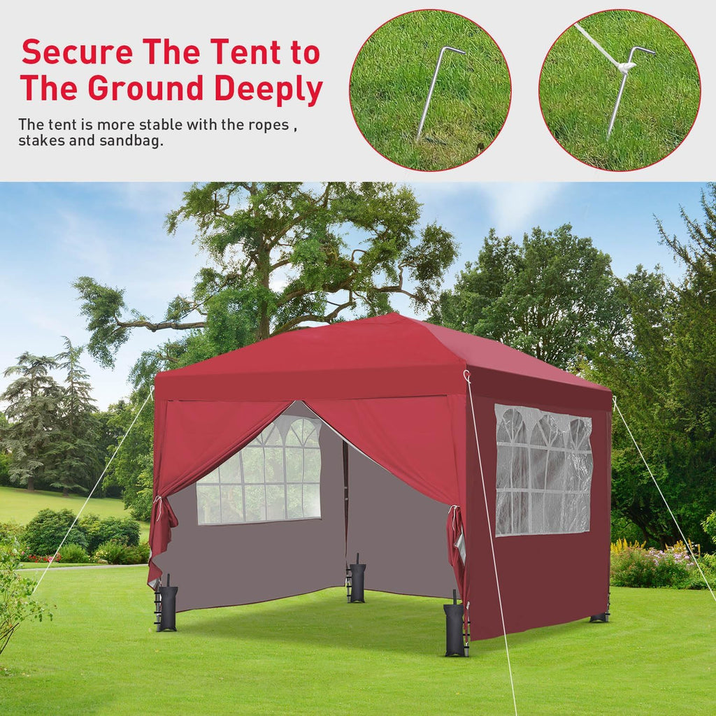 GDY 10x10ft Pop Up Canopy Tent with Sidewalls, Outdoor Canopy Tent, Beach Tent, Easy Set up Gazebo for Events, Parties, Camping, Red.