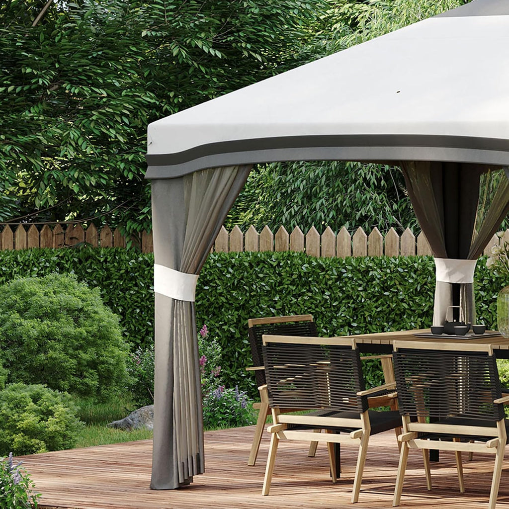 Outsunny 10' x 10' Pop Up Canopy Tent with Netting, Instant Tents for Parties, Height Adjustable, with Wheeled Carry Bag and 4 Sand Bags for Outdoor, Garden, Patio, Gray