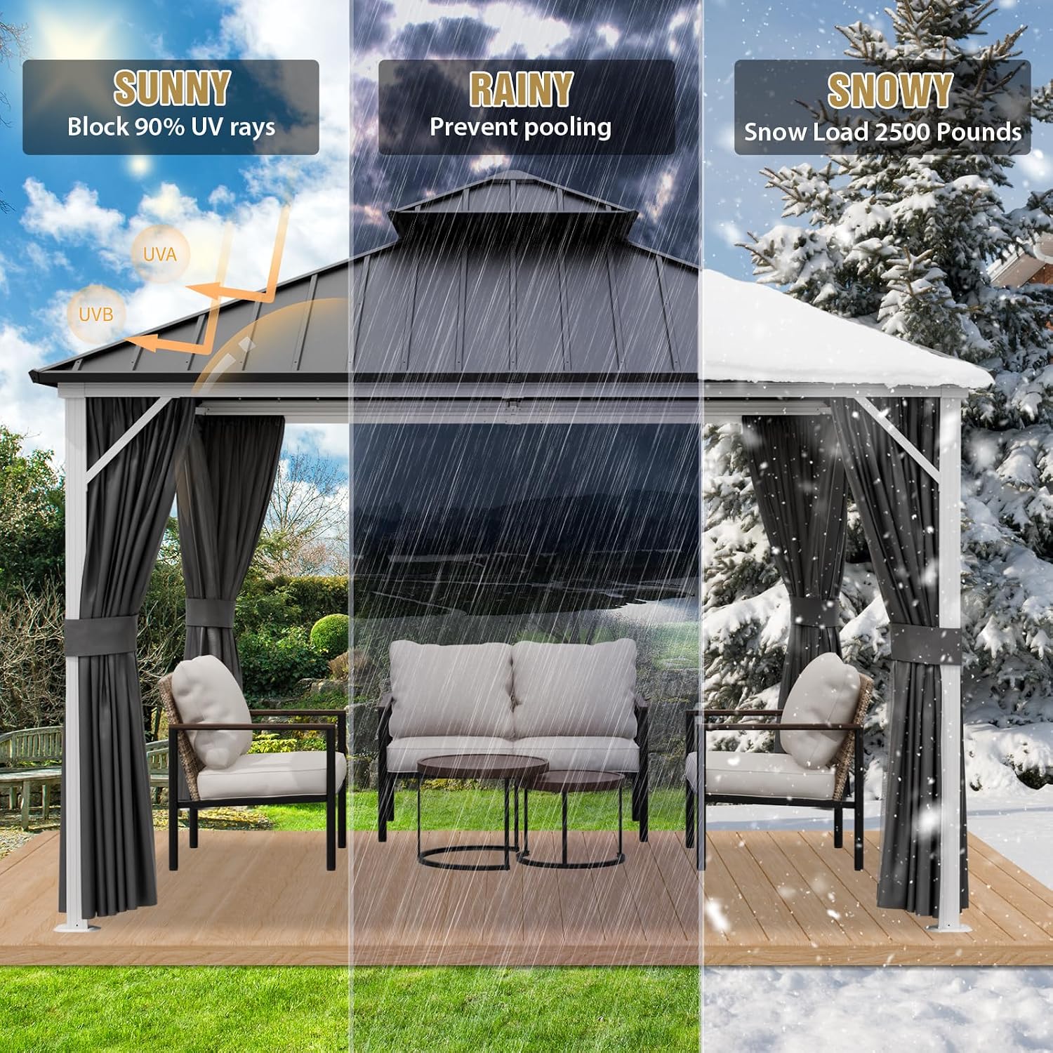 COOS BAY 12x12 Hardtop Gazebo with Aluminum Frame, Galvanized Steel Roof with UV Protection for Patio, Backyard, Garden, Outdoor Events, White/Gray