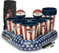H2O USA - Inflatable Pool Pong Table Game for Outdoor Fun, Lawn, Lake, or Beach – Comes with 12 Buckets, 2 Balls, Floating Racks, Air Pump & Storage Bag