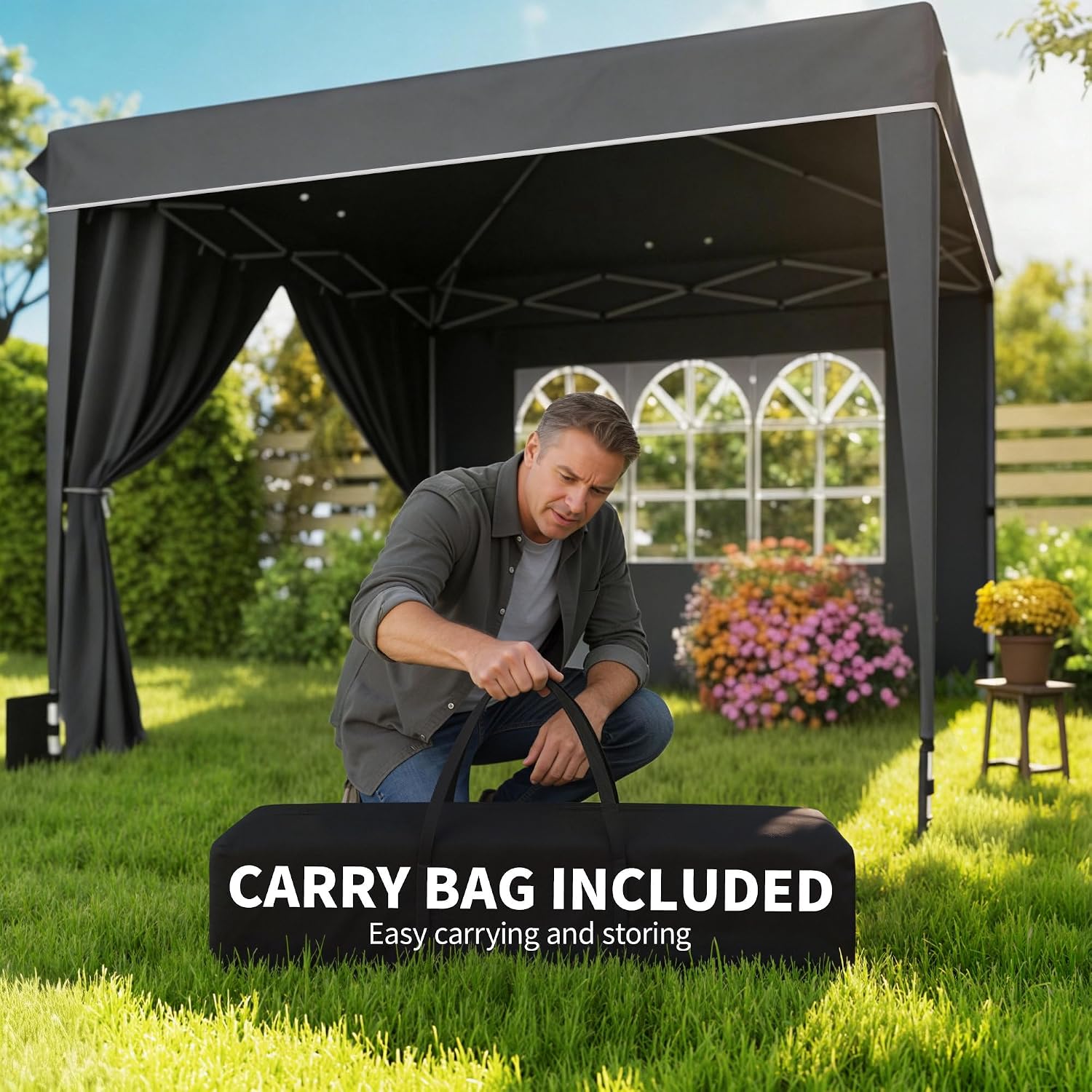 Outsunny 10 x 10 ft Pop Up Canopy Tent with Sidewalls, UPF50+ Outdoor Portable Instant Canopy Shelter with Carry Bag, Sandbags, Adjustable Height for Parties, Events, Camping, Black