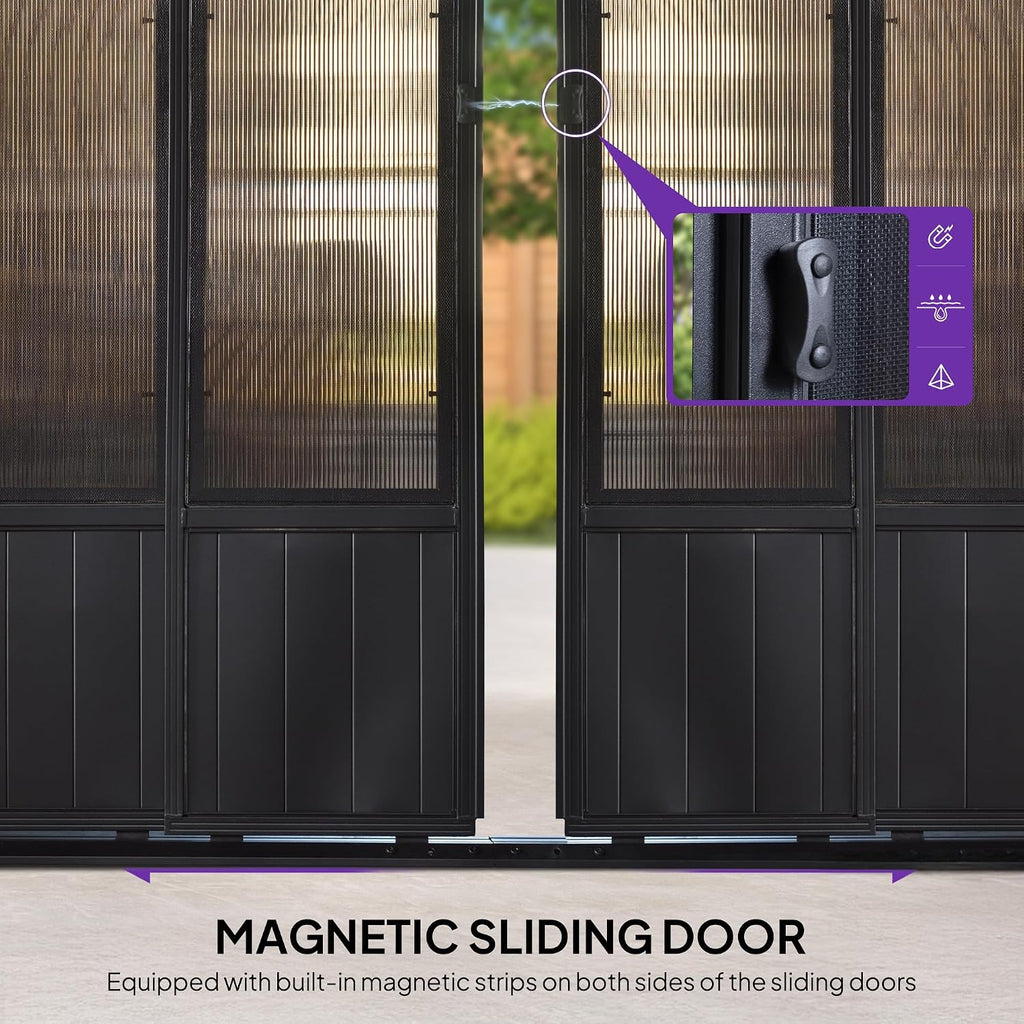PURPLE LEAF 12' X 14' Patio Hardtop Gazebo Double Top Galvanized Steel Screen Aluminum Outdoor Solarium for Garden Backyard
