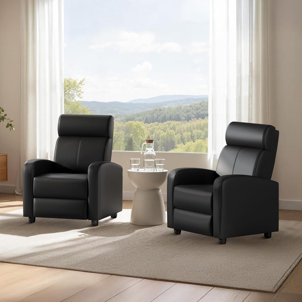 Yaheetech 2-Seat Reclining Chair Leather Recliner Sofa Modern Chaise Couch Lounger Sofa for Living Room Home Theater Black