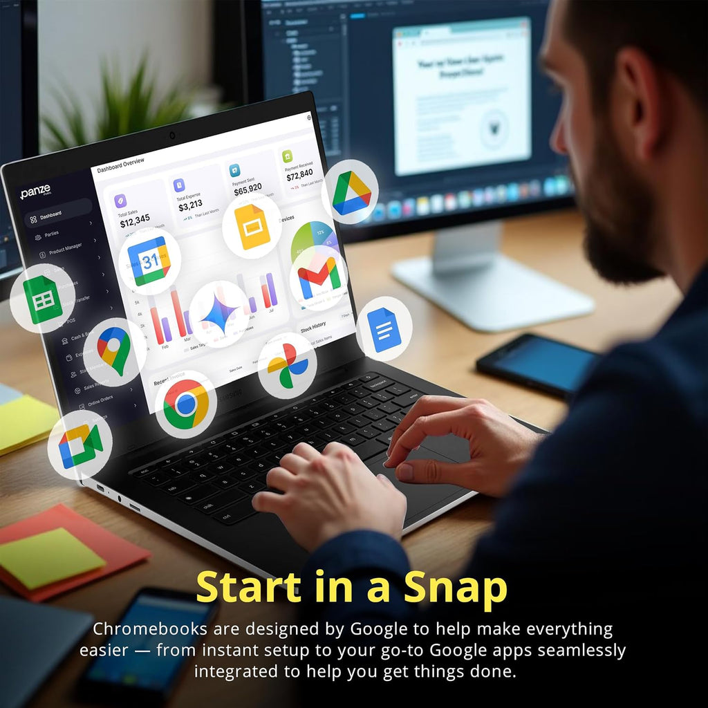 Samsung Galaxy Chromebook Go 14' LED HD Laptop, Intel Celeron N4500, 4GB LPDDR4X, 1.12TB Storage (128GB eMMC+1TB Docking Station Set), Intel UHD Graphics, Wi-Fi 6, Webcam, Chrome OS, Silver