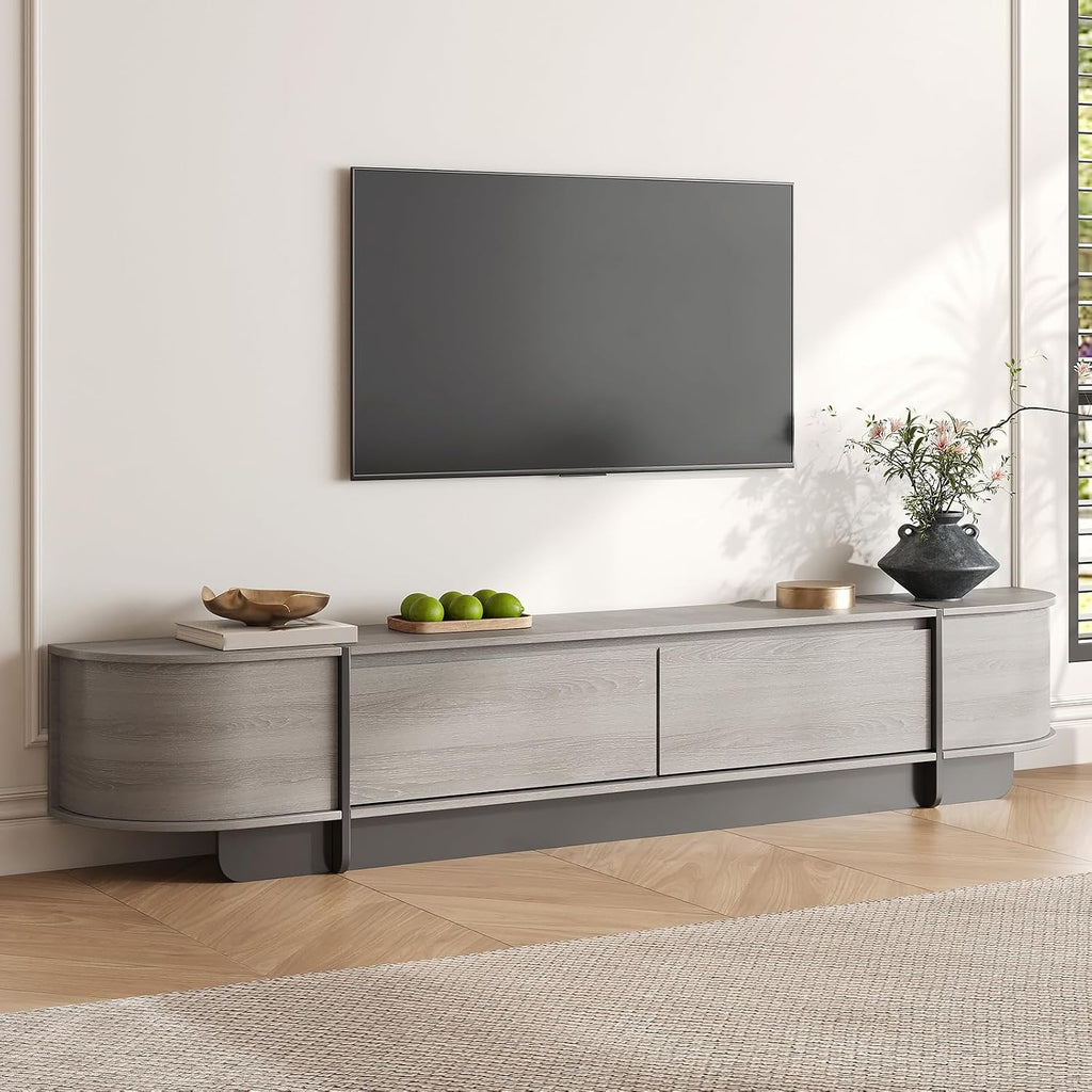 Coffee Table and TV Stand Set of 2,76.4'' Modern TV Console，Entertainment Center with 4 Drawers,Modern Oval Coffee Table with Storage, Wood Center Tables for Living Room, Bedroom, Home Office, Grey