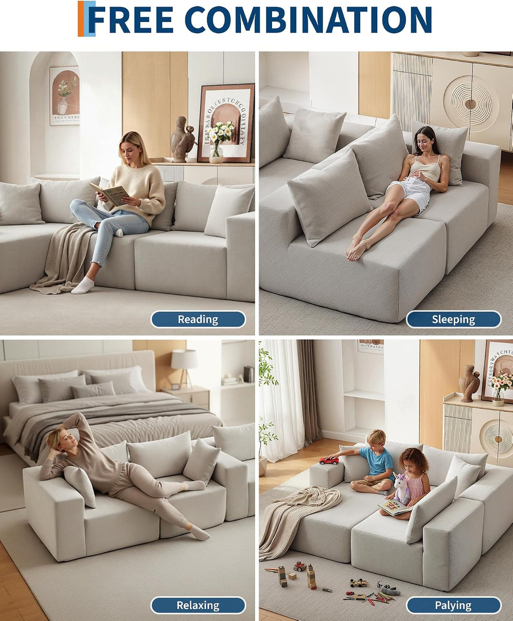 Garvee 108' Modular Sectional Sofa,Cloud Couch Sectional with Right Chaise | Fluffy Compressed l Shaped Sofa for Living Room | Boneless Couch & Sofa Bed Design,No Assembly Required, Beige