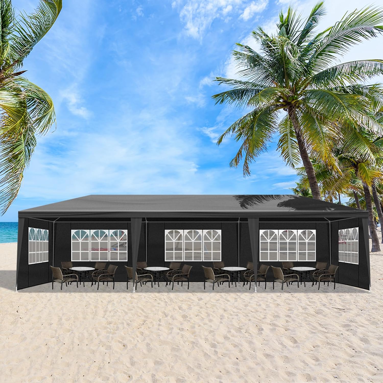 10'x30' Party Tent Outdoor Wedding Event Tents with 8 Removable Sidewalls, Heavy Duty Gazebo, Large Canopy Waterproof for Parties Patio Birthday Christmas Black