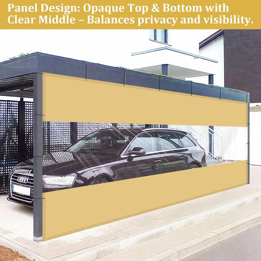 Shade&Beyond Outdoor Vinyl Curtain, 7'W x 17'L Heavy Duty Clear Tarp with Grommets Waterproof, Privacy Clear Panel UV-Resistant for Pergola Gazebos Porch Enclosure Patio(Customized Size, Beige)