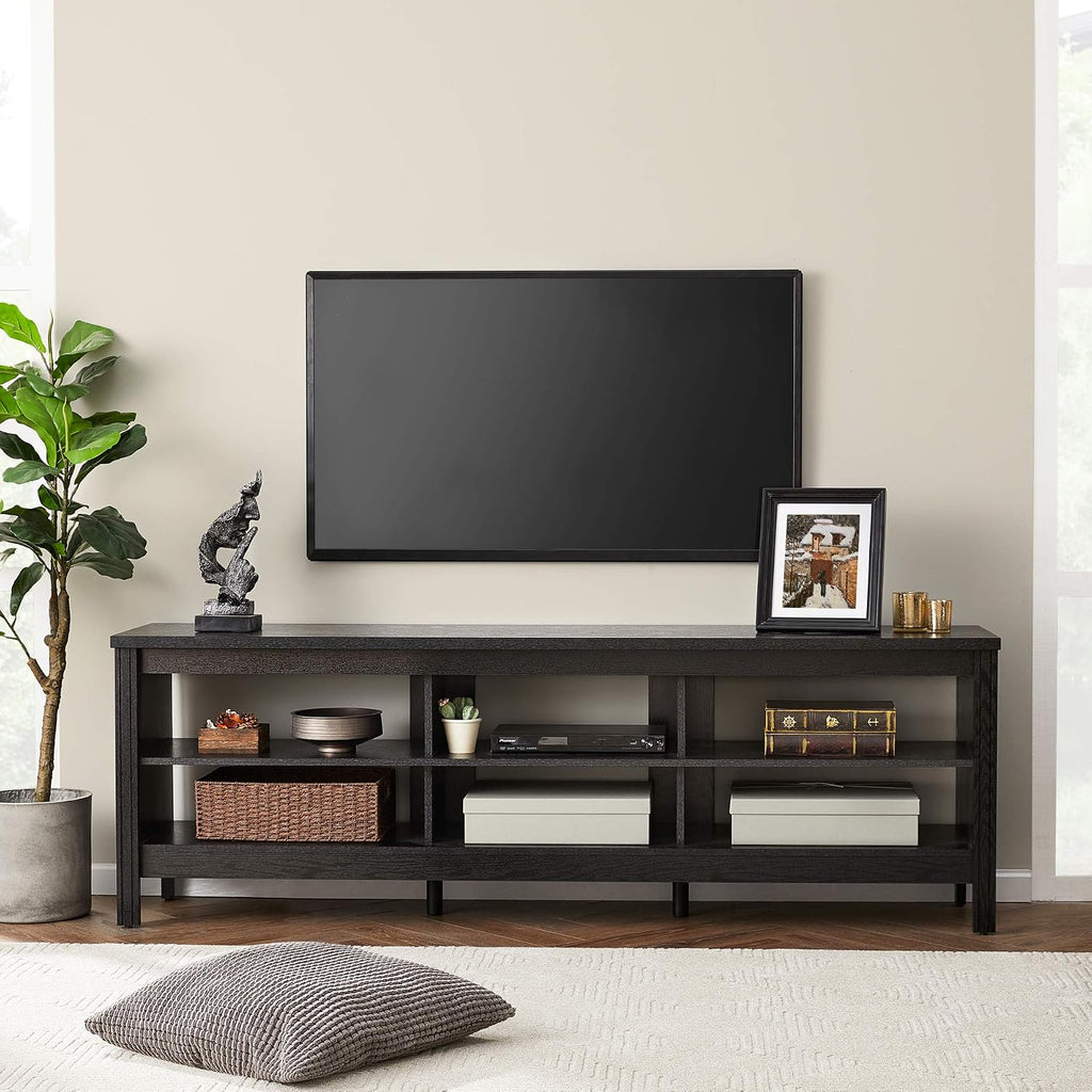 WAMPAT 70 Inch TV Stand for 75 Inch TV, Classic TV Console Table Entertainment Media Stand with 6 Storage Cubby, Television Stands for Living Room, Black