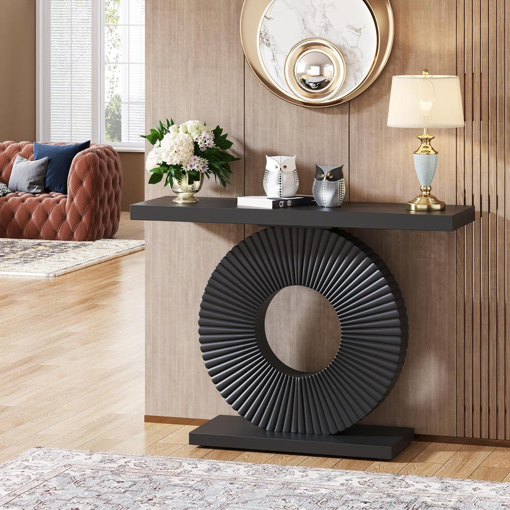 Tribesigns Modern Console Table with Geometric Base, 40 inch Wood Entryway Table Sofa Table Narrow Long, Contemporary Accent Table for Living Room, Entryway, Hallway, Black