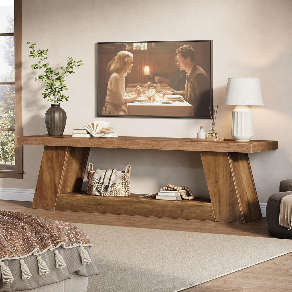 Tribesigns 63' TV Stand for 55/60/65/75-Inch TVs, Rustic Extra Long Media TV Console with Storage Shelve, Entertainment Center Television Stand for Living Room, Bedroom (Brown)