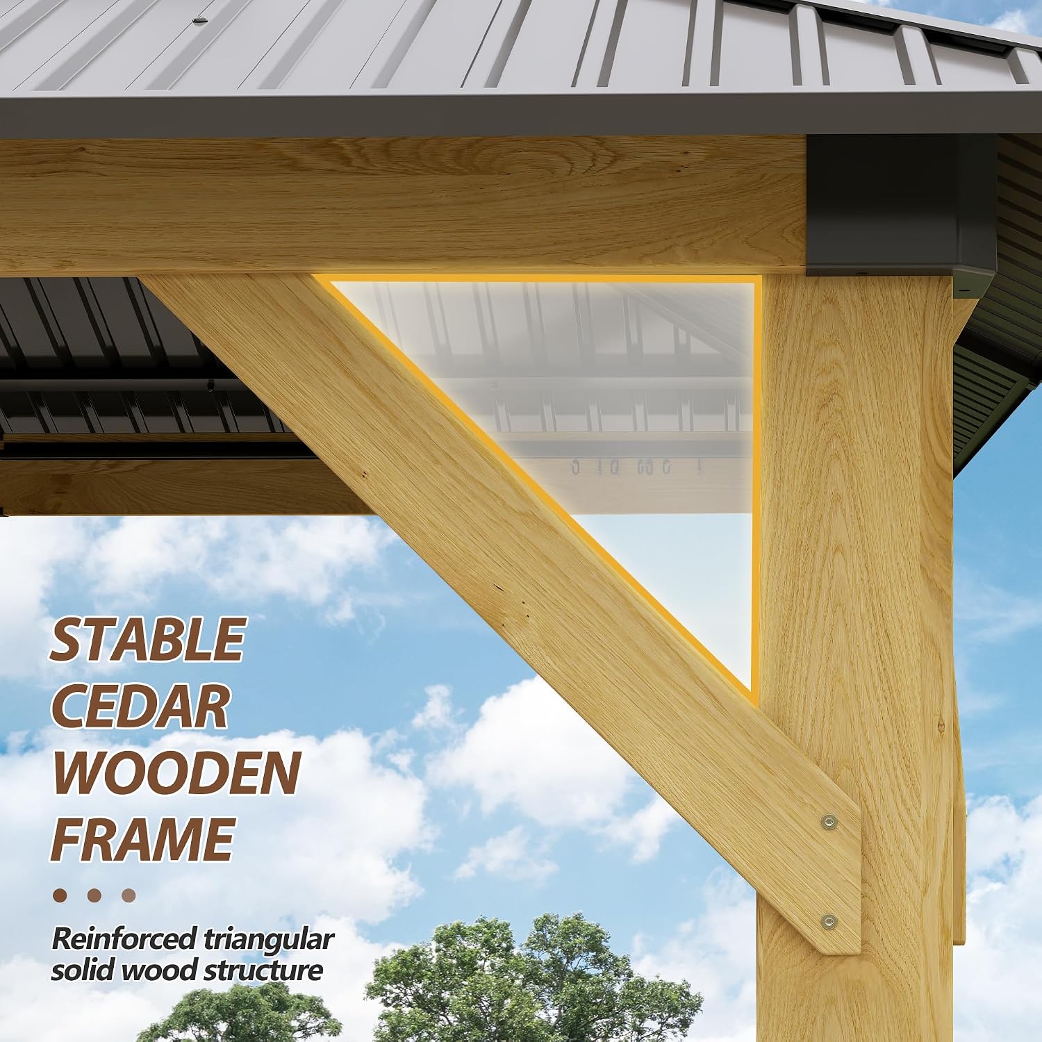 10' x 12' Wood Gazebo,Outdoor Cedar Wood Hardtop Gazebo with Galvanized Steel Doule Roof, Wooden Frame Gazebo with Netting and Curtains for Patio Backyard Deck