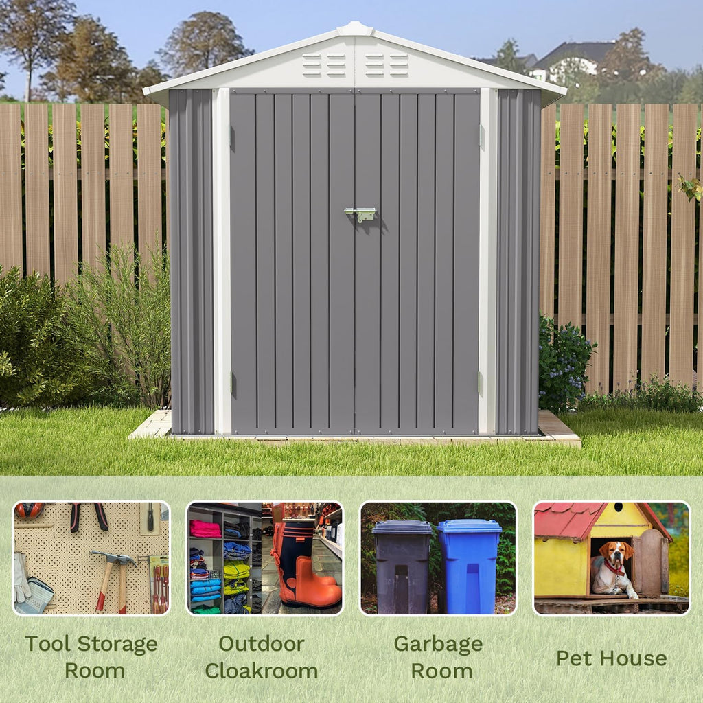 Patiowell 6x4 FT Outdoor Storage Shed, Water-Resistance Metal Outdoor Sheds with Vents & Lock, Garden Shed of Galvanized Steel for Lawn, Patio, Backyard Garden Tools, Bikes, Gray