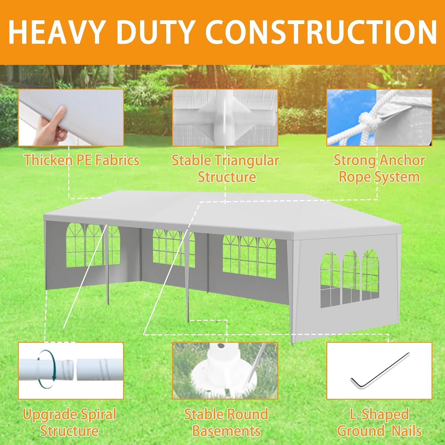 10x30 Party Tent Heavy Duty Outdoor Canopy Tents for Parties with 5 Removable Sidewalls Outside Large Gazebo Shelter Carpas para Fiestas for Backyard Patio Events Wedding BBQ, White