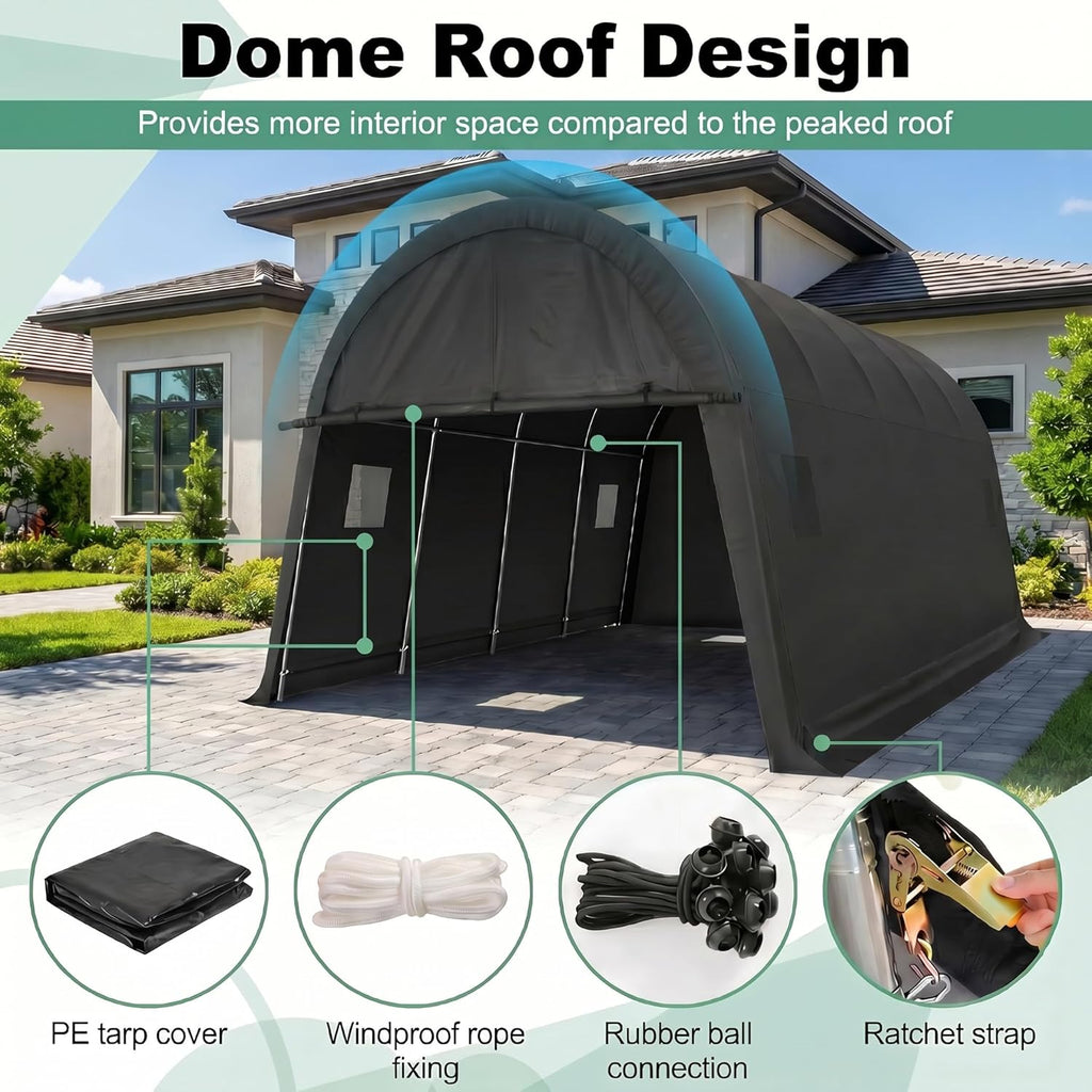 COBIZI Carport 10x20 FT Heavy Duty Portable Garage Storage Shelter Shed with All-Steel Metal Frame & Vents, Round Style Outdoor Storage Shed for Car, Truck, Boat, Patio Furniture Anti-Snow Waterproof