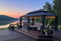 PURPLE LEAF 12'x20' Hardtop Gazebo with Lights Outdoor Pavilion Waterproof Double Roof Galvanized Steel for Patio and Garden Includes Netting and Curtains Grey