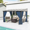Kurapika 10' x 14' Wall Mount Gazebo Outdoor Pergola, Hardtop Lean to Gazebo Canopy Awnings with Sloped Roof and Sturdy Steel Frame, for Patio, Porch, Deck, Backyard(Navy Blue)