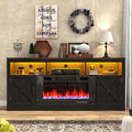 jiteentarou Farmhouse Fireplace TV Stand for 70/75/80 Inch TV, 32'Tall Entertainment Center w/ 36'Electric Fireplace and LED Light, 70'Media Console w/Barn Door Cabinet for Living Room, Black