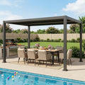 10' x 13' Aluminum Louvered Pergola with Gutter Drainage System, Outdoor Hardtop Gazebo with Adjustable Roof, All-Weather Metal Pergola for Patio, Garden, Deck(Black)