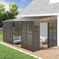 Domi 12x16FT Wall Mounted Sunroom,Solarium Aluminum Enclosed Gazebo with Hard Walls,Front Door&Side Entrance,Galvanized Steel Sloping Roof&Detachable PC Screen,Lean to Gazebo Sun Room for Patio Deck