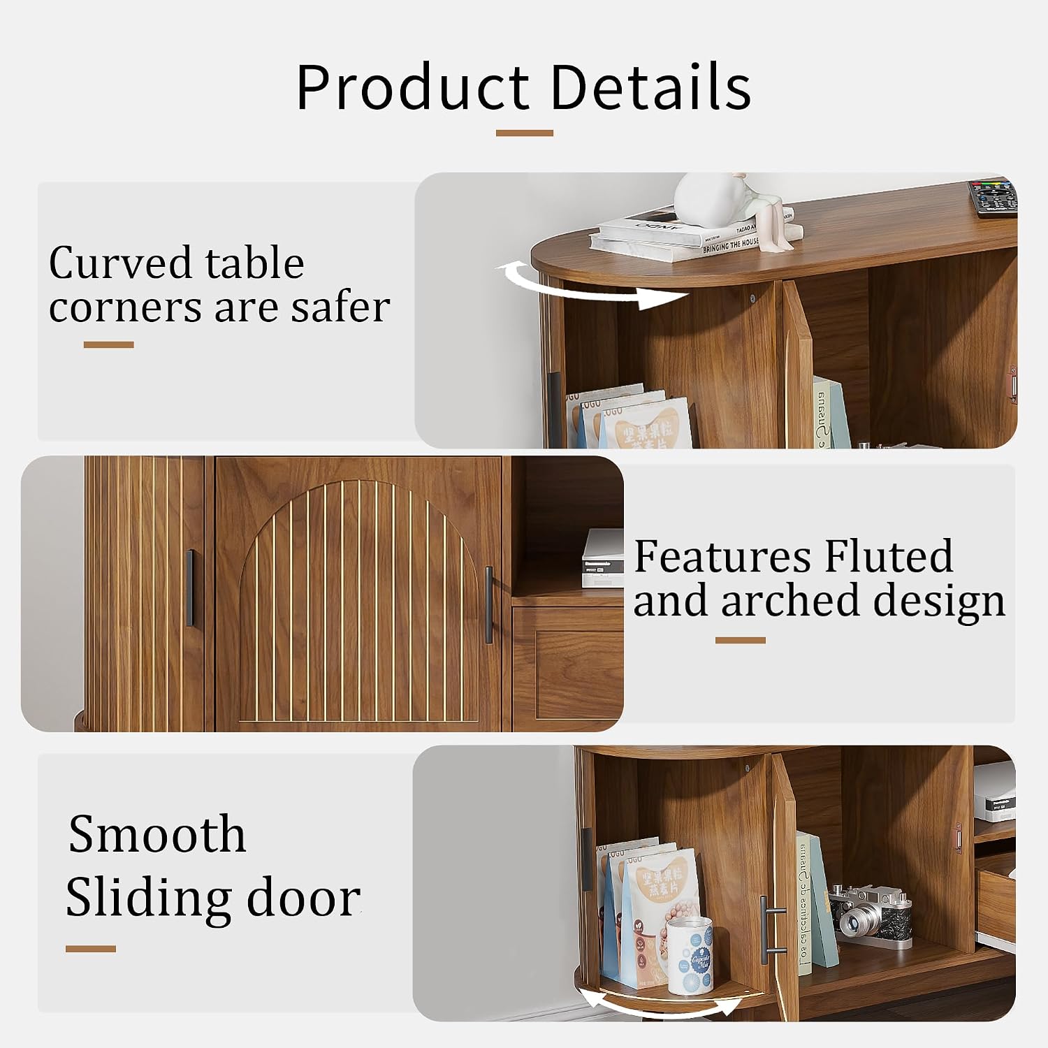 Mxtxmy 70' Fluted TV Stand for Tvs up to 80', Mid-Century Modern Entertainment Center with Drawers and Fluted Doors, Curved TV Media Console Table with Sliding Doors for Living Room, Bedroom (70')