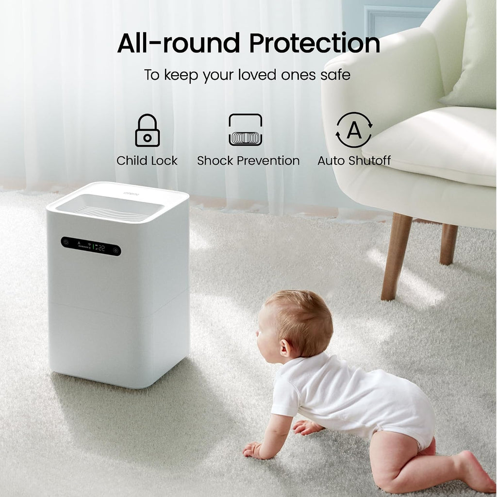 smartmi Evaporative Humidifiers, Cool No Mist Humidifiers for Bedroom, Air Humidifiers for Baby, 4L Top Fill, Self-Cleaning, Quiet, Smart APP Control, Auto Shutoff, Air-drying, Shockproof White