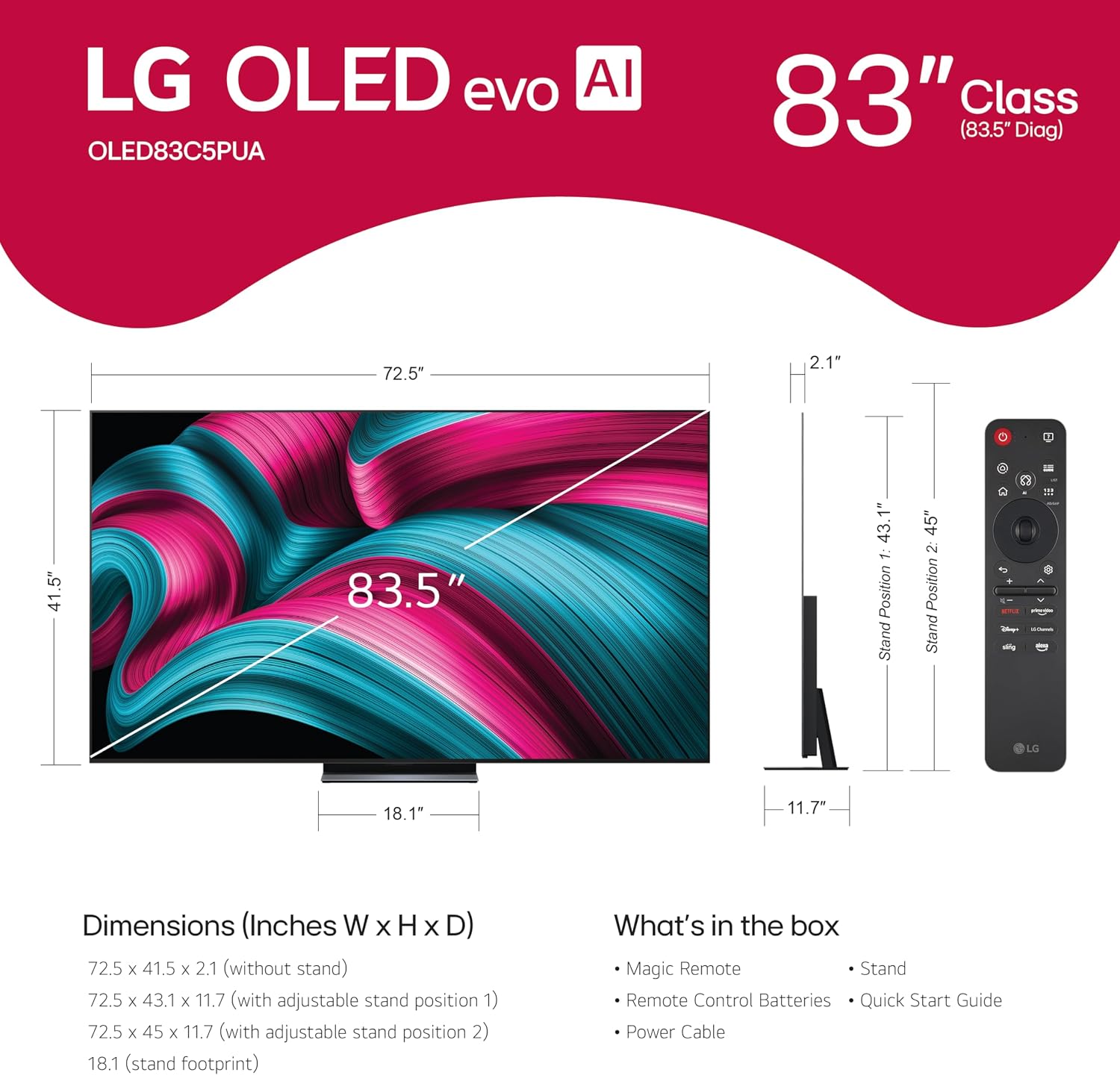 LG (Refurbished 83-Inch Class OLED evo AI 4K C5 Series Smart TV w/Dolby Atmos, Dolby Vision, HDR10, AI Super Upscaling 4K, Filmmaker Mode, Wow Orchestra, Alexa Built-in (OLED83C5PUA, 2025) (Renewed)