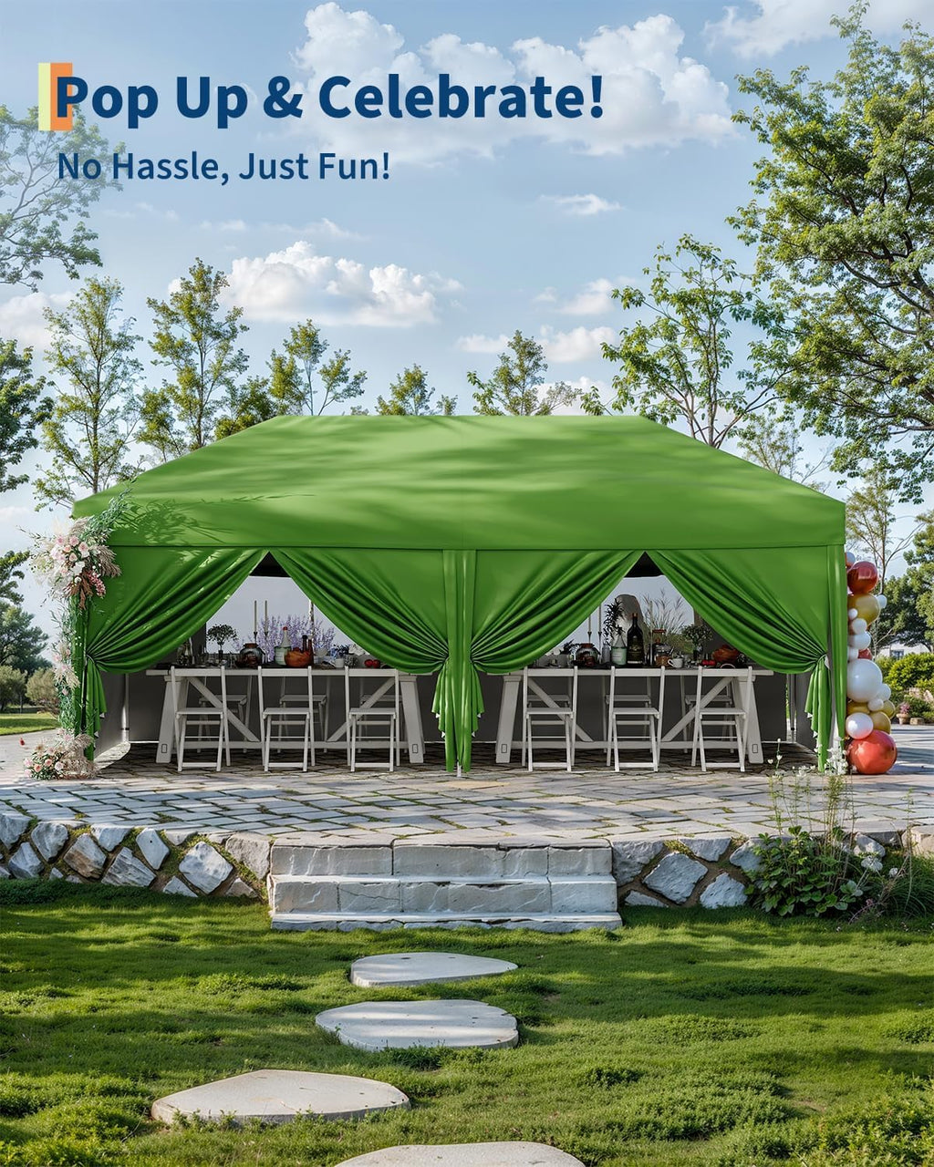 10X20 Ft Instant Pop-Up Canopy Tent-1-Push Setup Heavy Duty Portable Gazebo w/ 4 Weight Bags, Roller Bag & Full Accessory Kit | Waterproof Wind Resistant for Outdoor Events, Markets, Camping,Green