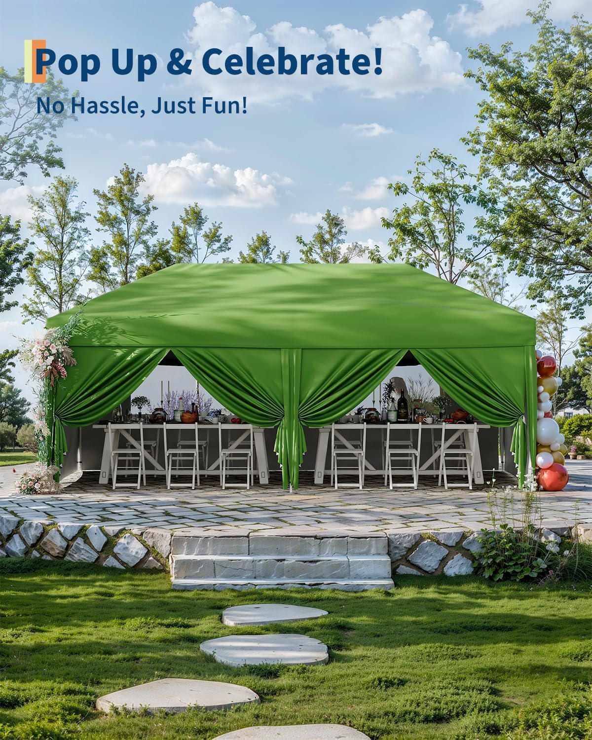 10X20 Ft Instant Pop-Up Canopy Tent-1-Push Setup Heavy Duty Portable Gazebo w/ 4 Weight Bags, Roller Bag & Full Accessory Kit | Waterproof Wind Resistant for Outdoor Events, Markets, Camping,Green