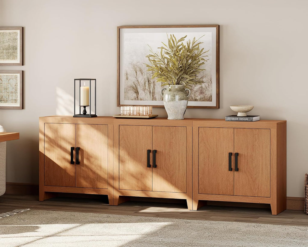 WAMPAT Farmhouse TV Stand for TVs up to 85 Inch, Rustic Wood Entertainment Center & Media Console with 6 Storage Doors, Accent Cabinet for Living Room, Hallway, Rustic Mocha