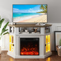 YESHOMY LED Corner Fireplace TV Stand with Mood Lighting, for TVs up to 55' with Storage Cabinets, Entertainment Center, Media Console for Living Room, Bedroom, White＆Rustic