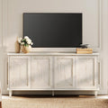 WAMPAT 65' Modern Farmhouse TV Stand with Handcrafted Patchwork Doors for 55-75' TVs, Entertainment Center Console with Cable Management, Adjustable Shelves Storage for Living Room, Pale Oak