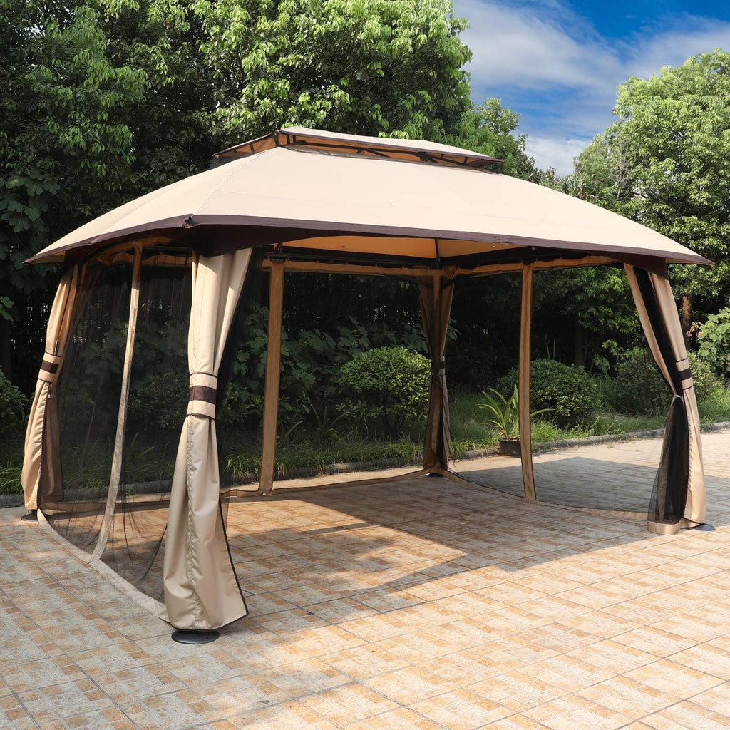ABCCANOPY 10x13 Outdoor Gazebo - Patio Gazebos with Mosquito Netting and Double Roof for Backyard, Garden or Lawn (Khaki)
