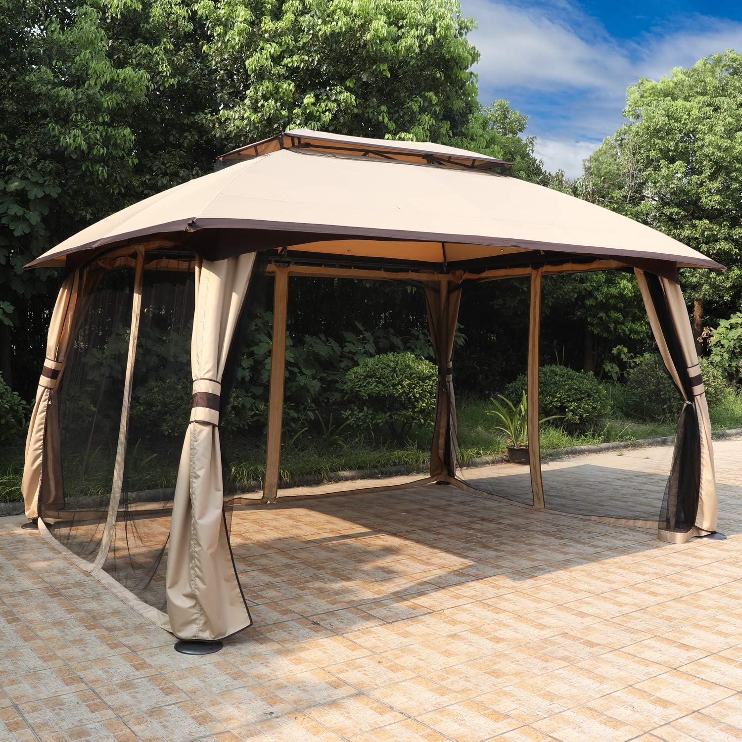 ABCCANOPY 10x13 Outdoor Gazebo - Patio Gazebos with Mosquito Netting and Double Roof for Backyard, Garden or Lawn (Khaki)