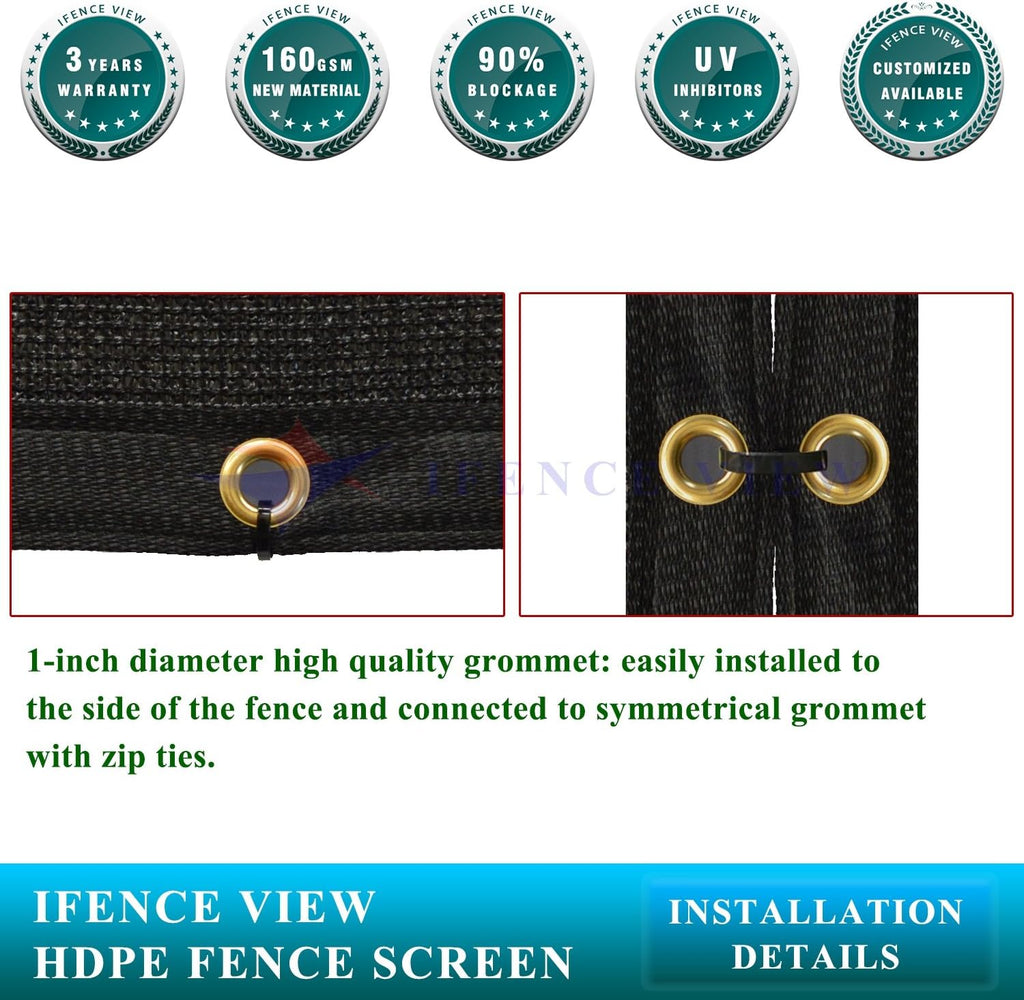 Ifenceview 3' x 1' to 3' x 100' Black Shade Cloth Fabric Fence Privacy Screen Panels Mesh Net for Construction Site Yard Garden Pergola Gazebos Railing Canopy Awning 180 GSM UV Protection (3' x 89')