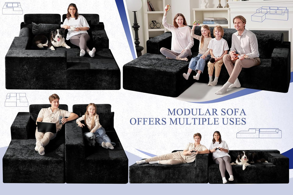 HABUTWAY 105' L-Shape Modular Sectional Sofa Couch for Living Room,No Assembly Required,Modular Comfy Sofa with Deep Seat for Living Room Bedroom,Luxury Distressed Velvet(Left,Black)
