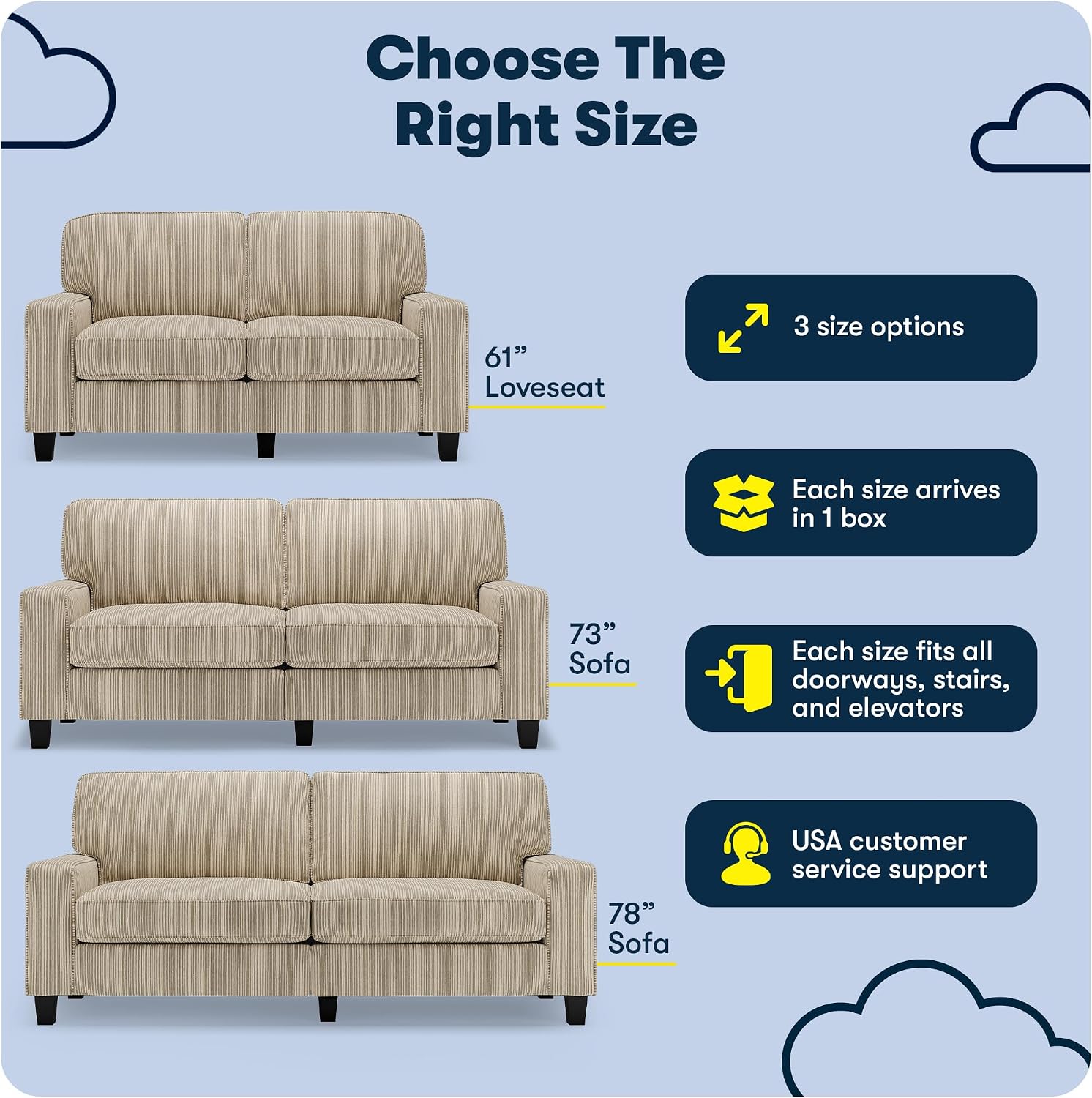 Serta Palisades 78' Track Arm Sofa, Easy Care Polyester, Soft Pillow Back, Pocket Coil Seat Cushions, Removable Covers, Loveseat or Couch for Small Spaces, Living Rooms or Bedrooms, Beige