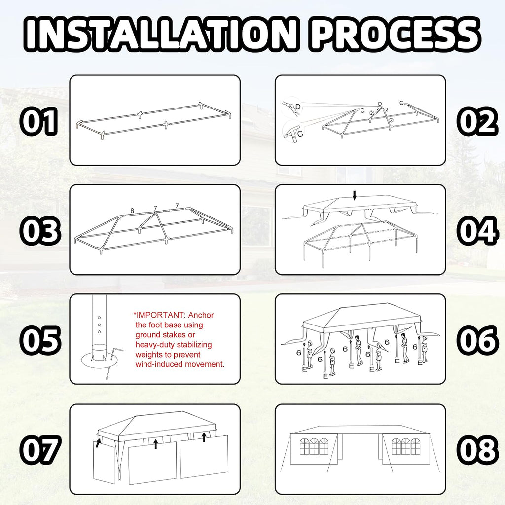 10x30 Party Tent Heavy Duty Outdoor Canopy Tents for Parties with 5 Removable Sidewalls Outside Large Gazebo Shelter Carpas para Fiestas for Backyard Patio Events Wedding BBQ, Black