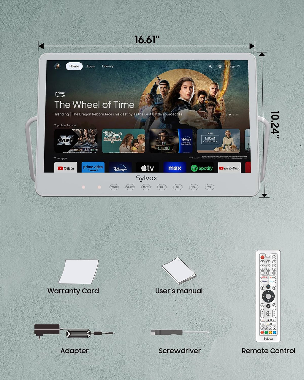 SYLVOX Waterproof Portable TV, 15.6' Shower TV 1080P Smart TVs for Bathroom, 10000mAh Rechargeable Battery Operated (4-6H Play Time), IP66 Waterproof, Voice Assistant, 360° Rotating Kickstand