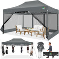 COBIZI 10x15 Heavy Duty Pop up Canopy with 4 Sidewalls, Canopy Tent with Mosquito Netting, Easy up Screen Party Tents for Parties Wedding Patio Backyard Commercial Gazebo with Handbag, Gray