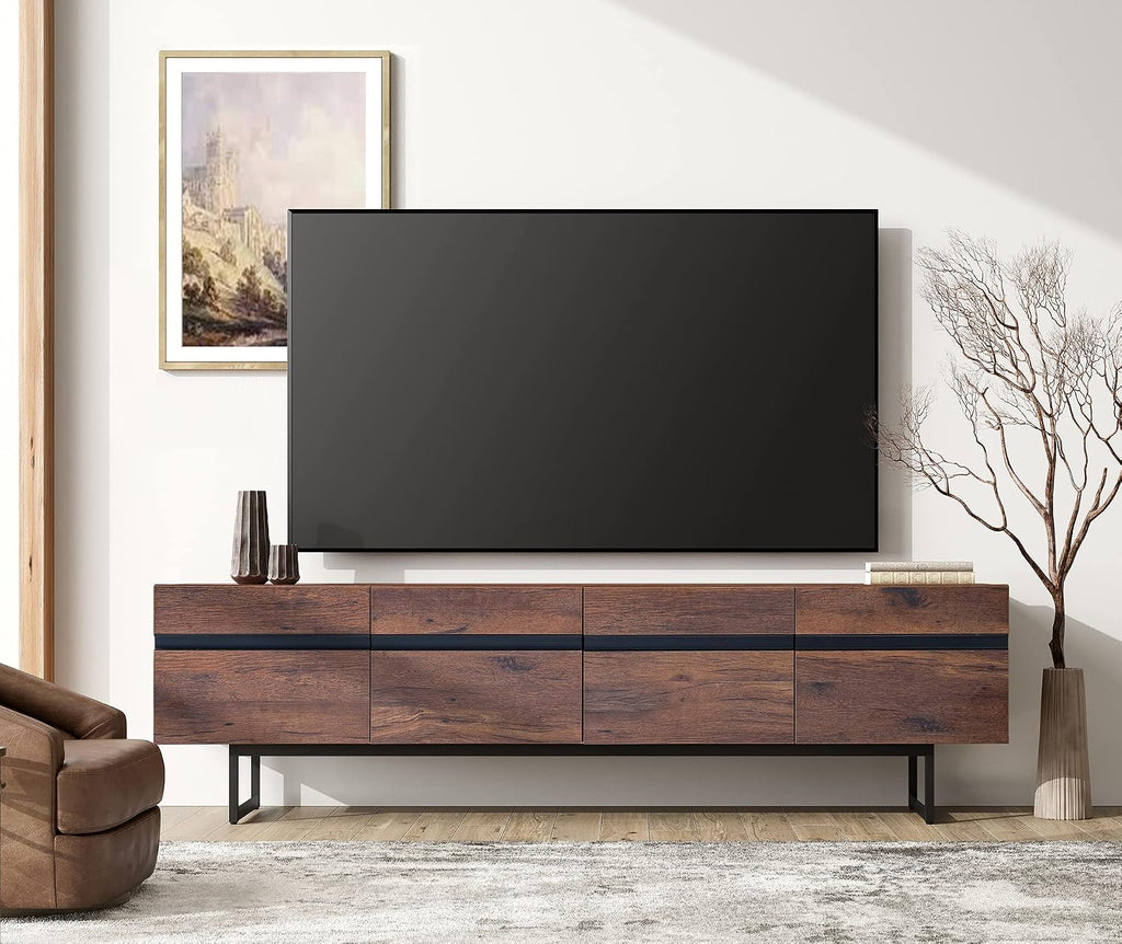 WAMPAT Modern TV Stand for up to 75 inch TV, Wood Entertainment Center TV Console Table with Storage Cabinets Media Console for Living Room, Brown