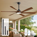 60 Inch Outdoor Ceiling Fan with Light and Remote, Rustic Farmhouse Smart Fan with WiFi App/Alexa Voice Control, 6 Solid Wood Blades, Quiet Reversible DC Motor, Damp Rated for Patio Bedroom