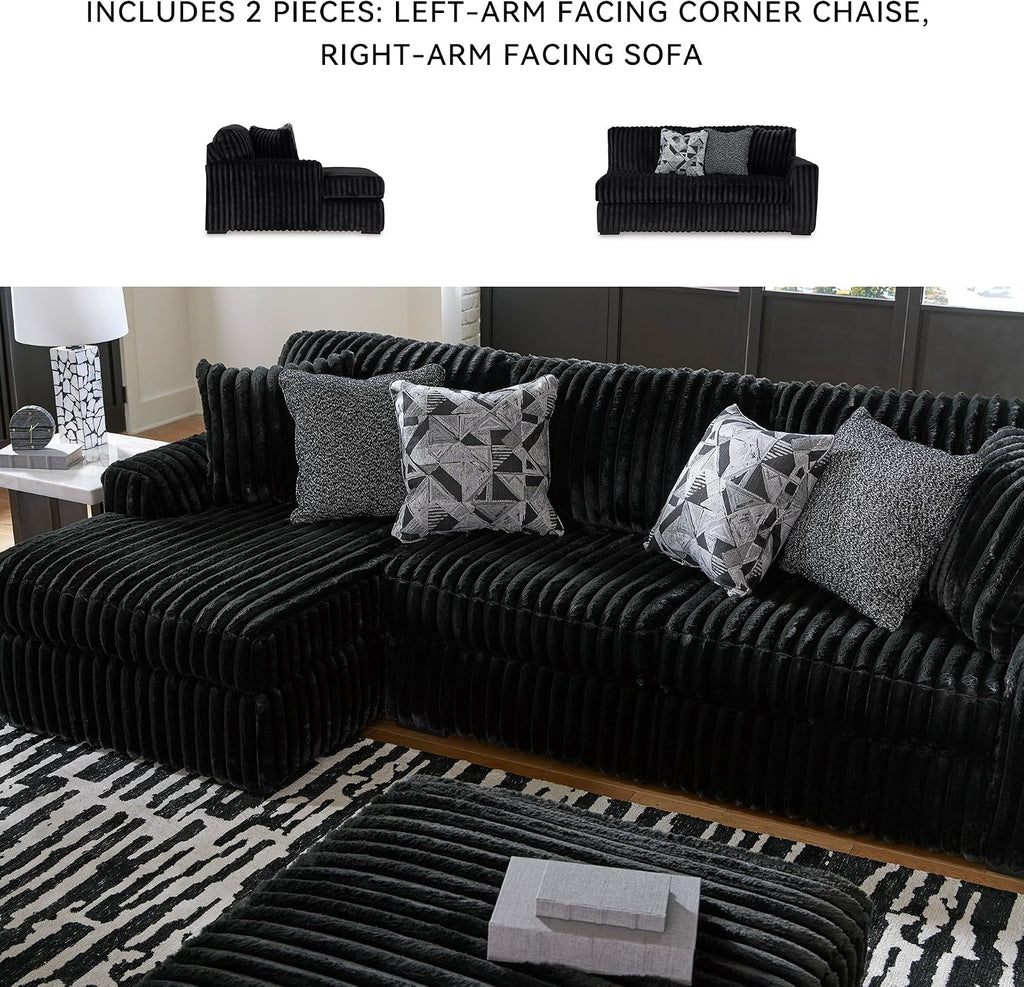 Signature Design by Ashley Midnight-Madness 2-Piece Sectional Sofa with Chaise, Faux Wood Finish Accent Legs, Fabric Upholstery, 120' W x 65' D x 40' H, Black