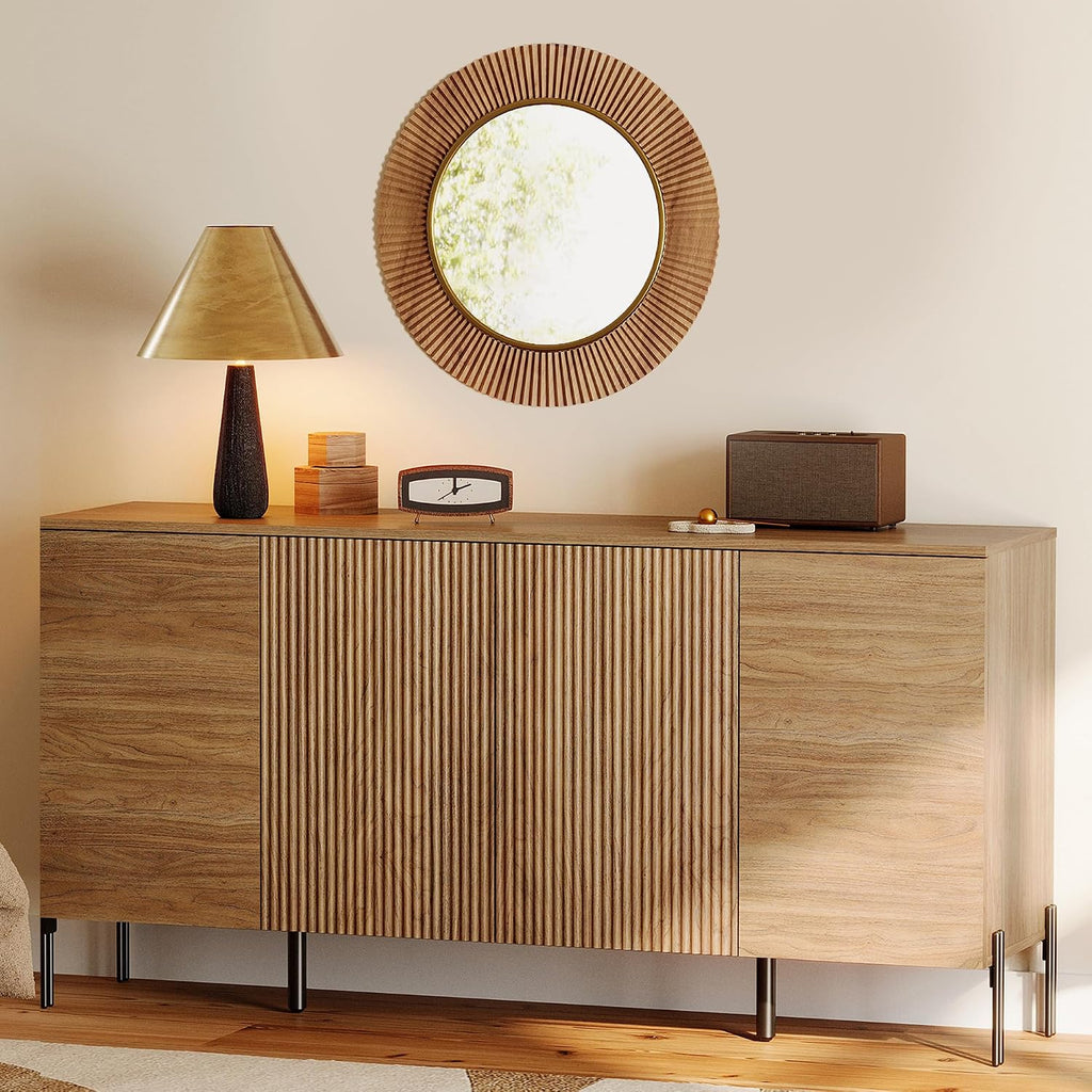 WAMPAT 61.6' TV Stand Cabinets for TVs up to 70 Inches, Entertainment Center with Storage Cabinets and 4 Doors, Mid Century Modern Media TV Console Table for Living Room Bedroom, Brown