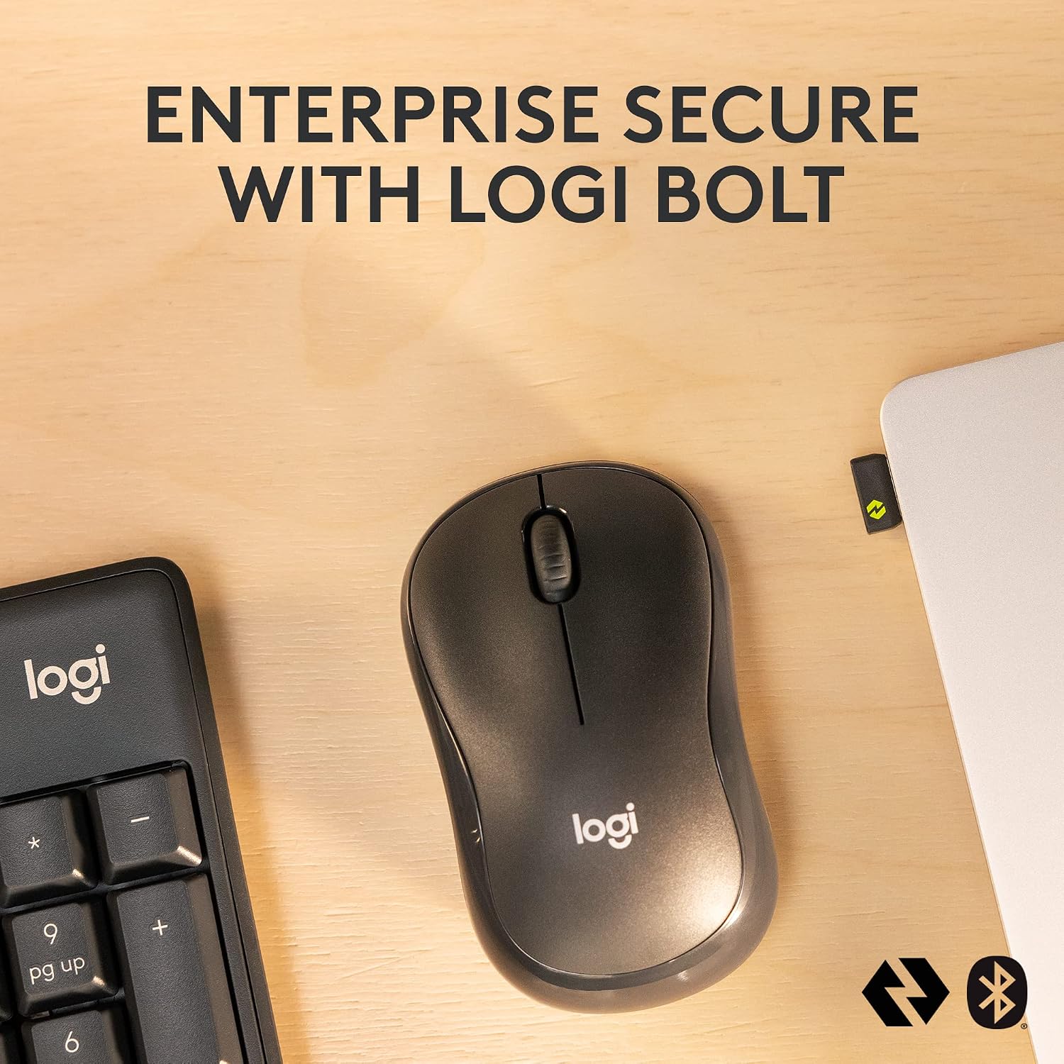 Logitech MK370 Combo for Business, Wireless Full-Size Keyboard and Wireless Mouse, Secure Logi Bolt USB Receiver, Bluetooth, Globally Certified Windows/Mac/Chrome, Linux - Graphite, Pack of 4