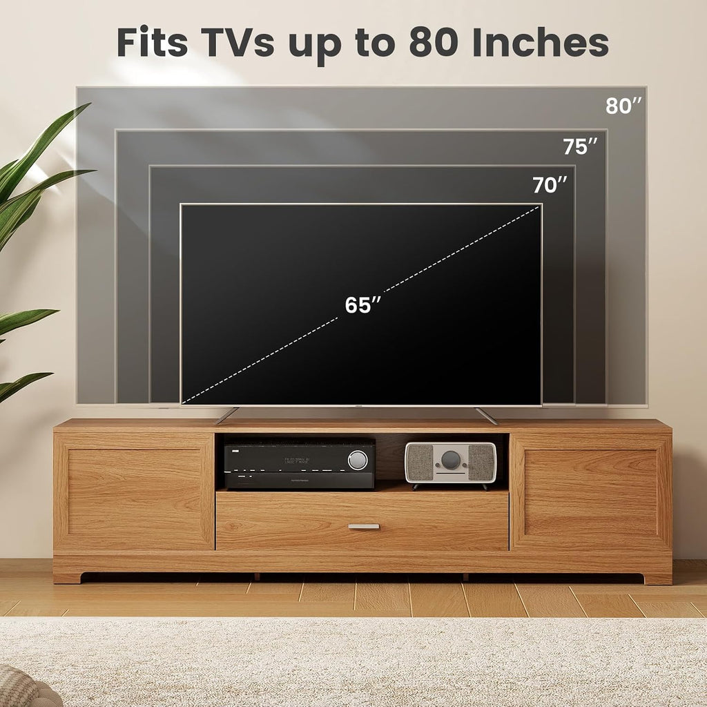 Giantex TV Stand for 60-80 Inch TV, Farmhouse Modern Entertainment Center with Storage Cabinets, Drawer & Cable Hole, Wooden Media TV Console Table for Living Room, Bedroom